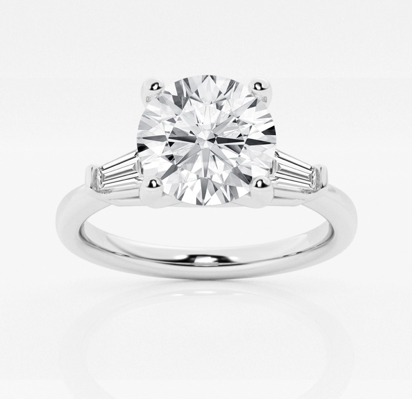 7.28 Carat Lab Grown Diamond Round Platinum With Tapered Baguettes
