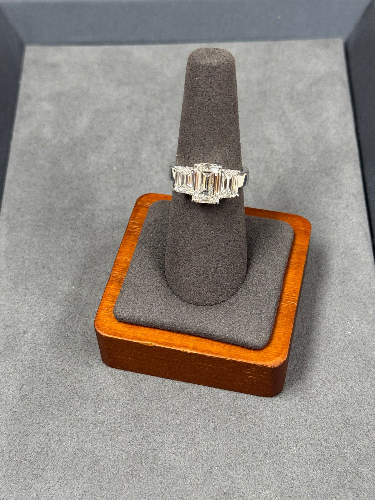 5 Carat Three Stone Emerald Cut Engagement Ring D/E 14K White Gold IGI Certified