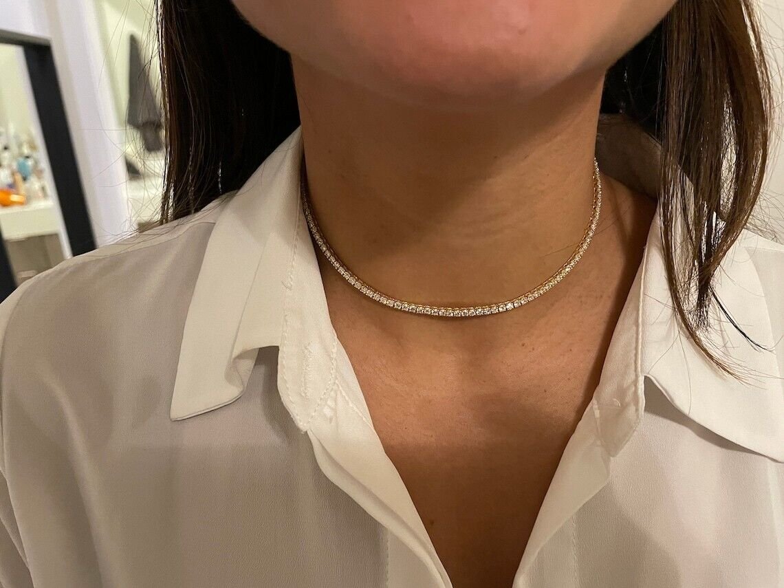 8.20 Ct Lab-Grown D VS Diamond Set Women Tennis Necklace In 14k White Gold 18''