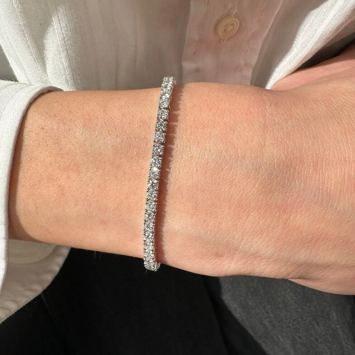 Lab Grown Diamond 14k White Gold E/F VS1 5 Carat Round Tennis Bracelet 7'' Inch