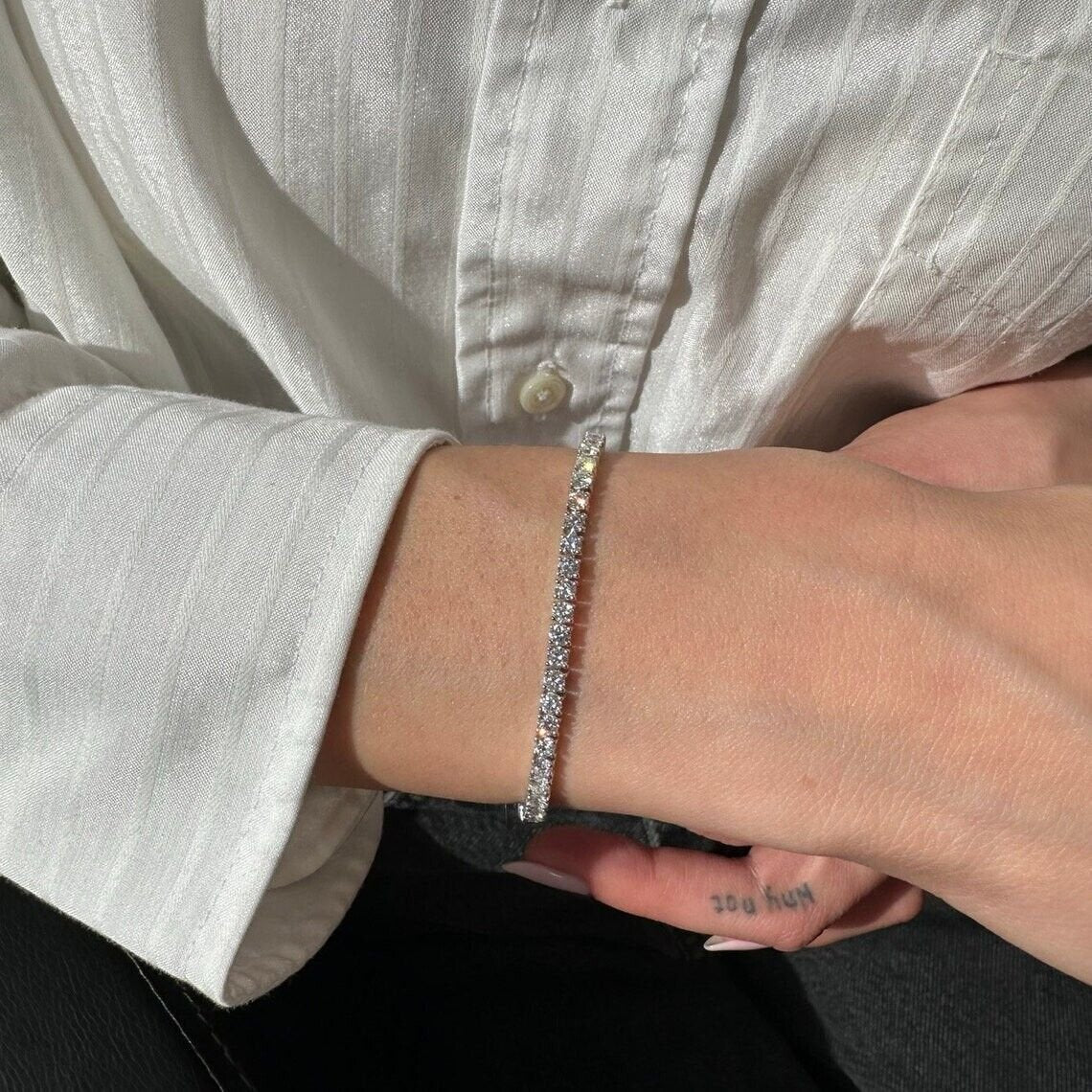 Lab Grown Diamond 14k White Gold E/F VS1 5 Carat Round Tennis Bracelet 7'' Inch