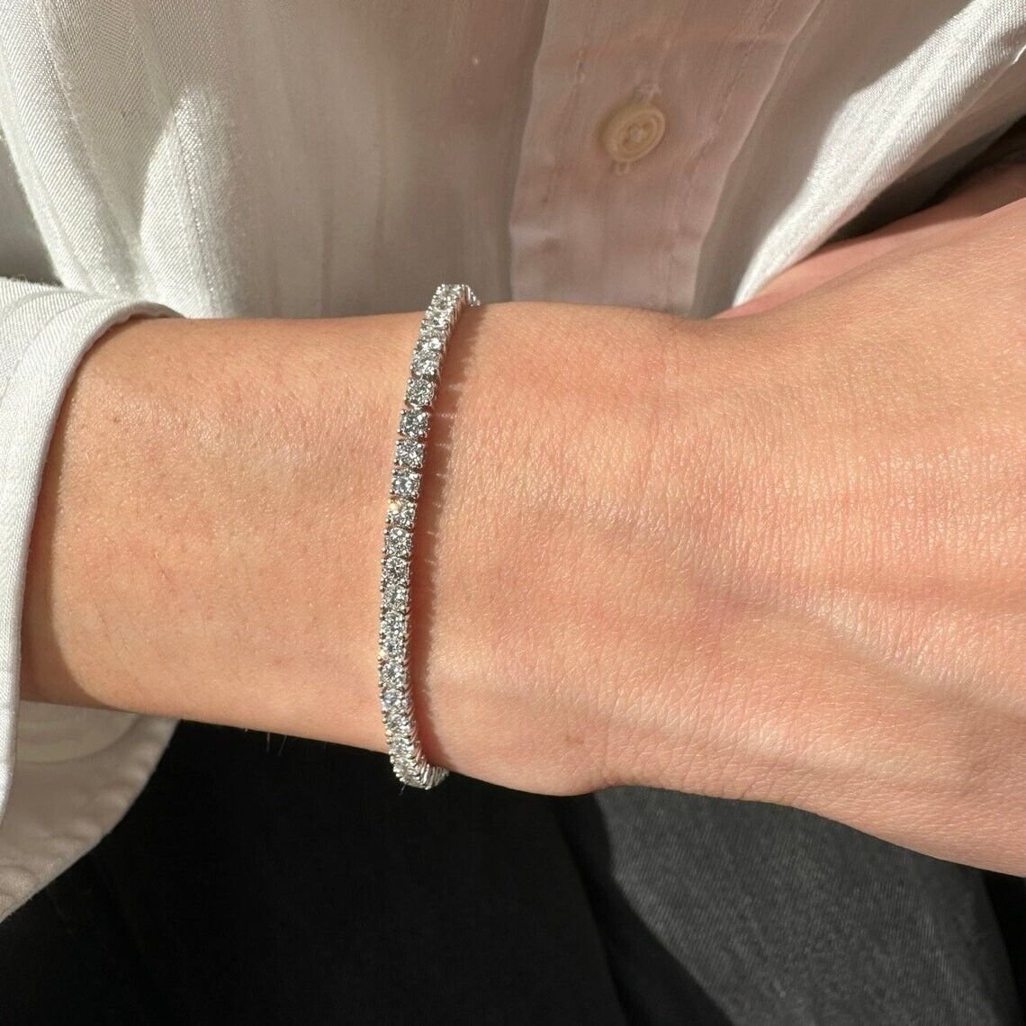 Lab Grown Diamond 14k White Gold E/F VS1 5 Carat Round Tennis Bracelet 7'' Inch