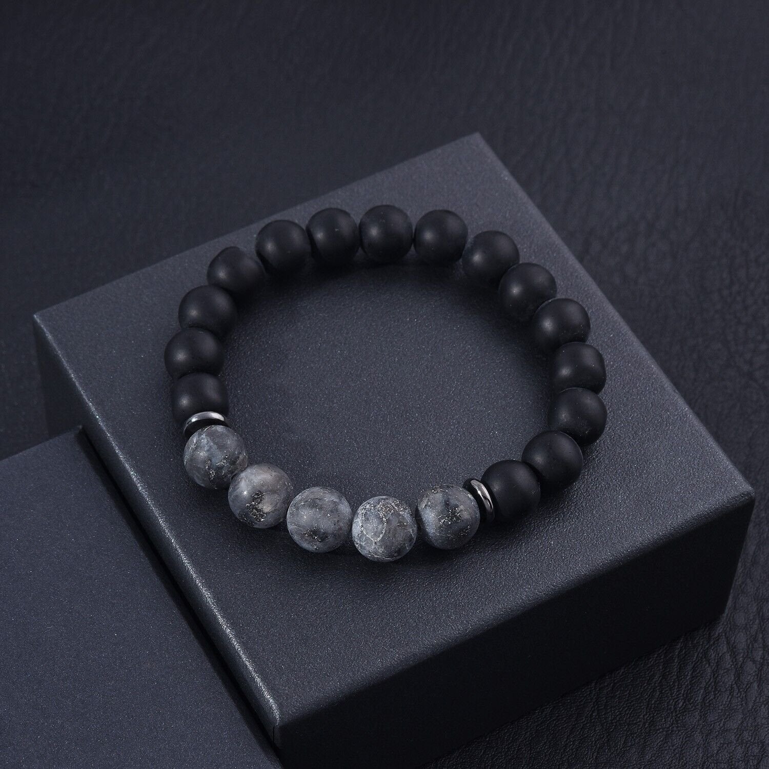 Matte Black Onyx Stainless Steel Beaded Bracelet  10mm For Men Or Women