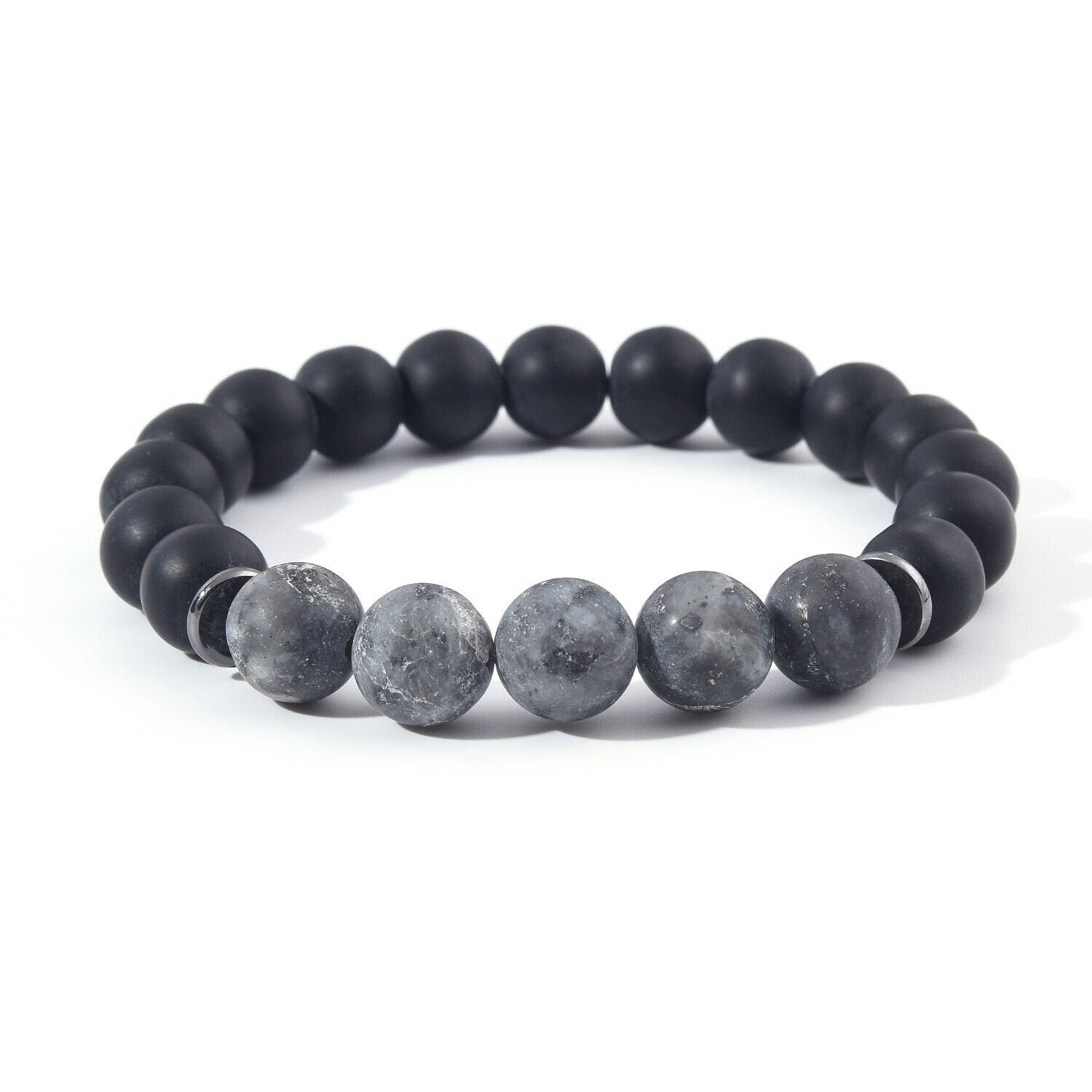 Matte Black Onyx Stainless Steel Beaded Bracelet  10mm For Men Or Women