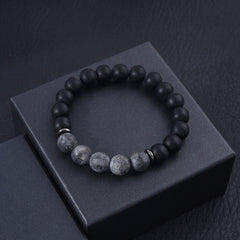 Matte Black Onyx Stainless Steel Beaded Bracelet  10mm For Men Or Women
