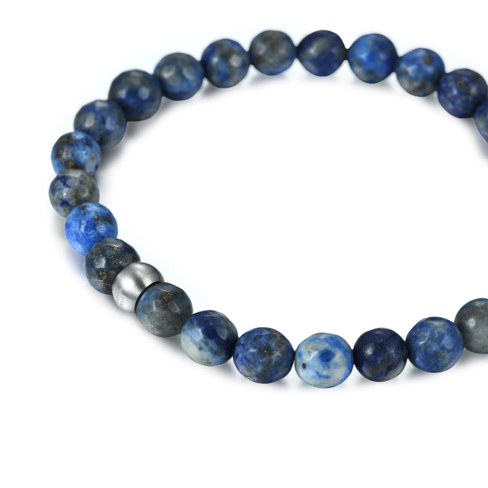 Men's Stainless Steel Genuine 8mm Lapis Stone Beaded Bracelet
