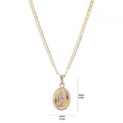 NEW 18k Gold Filled Tri-Color Virgen De Guadalupe Pendant & Flat Mariner/Marina