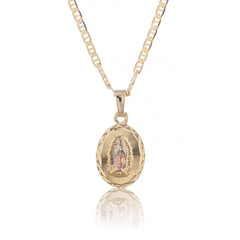 NEW 18k Gold Filled Tri-Color Virgen De Guadalupe Pendant & Flat Mariner/Marina