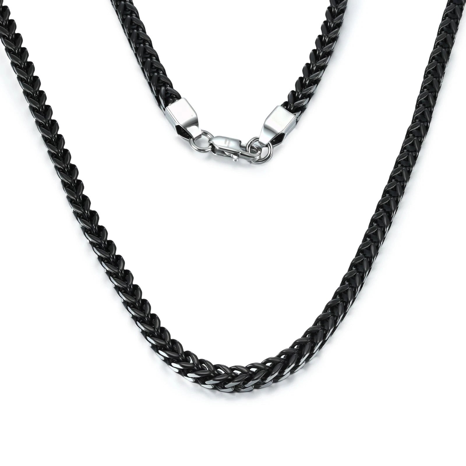 316L Stainless Steel 2-Tone Square Franco Chain Necklace – 6mm Steel & Black 22"