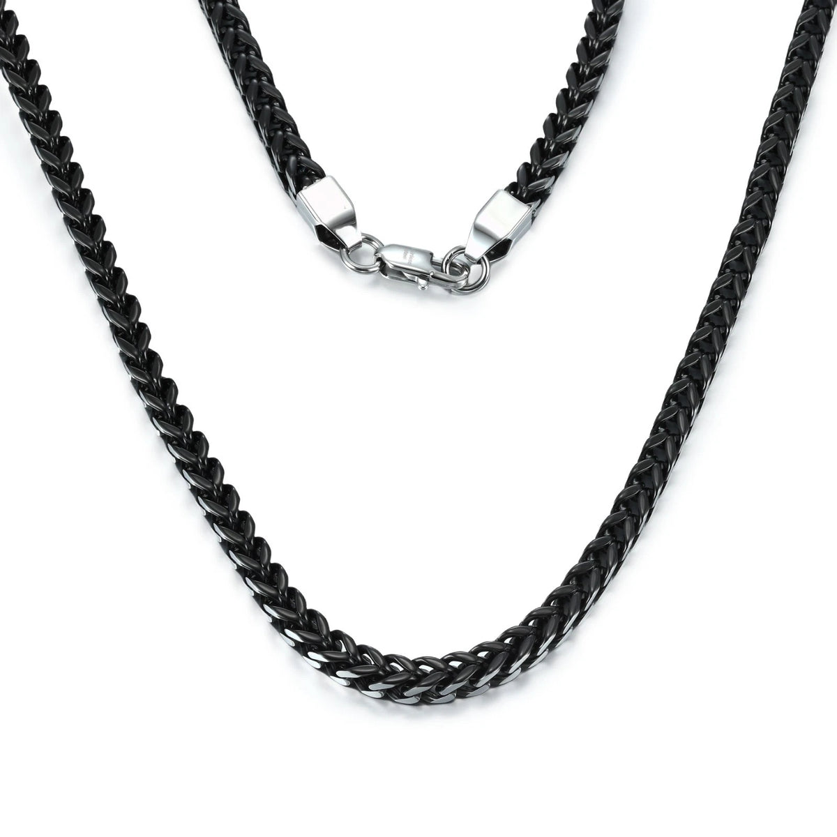 316L Stainless Steel 2-Tone Square Franco Chain Necklace – 6mm Steel & Black 22"
