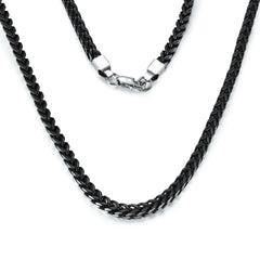 316L Stainless Steel 2-Tone Square Franco Chain Necklace – 6mm Steel & Black 22"
