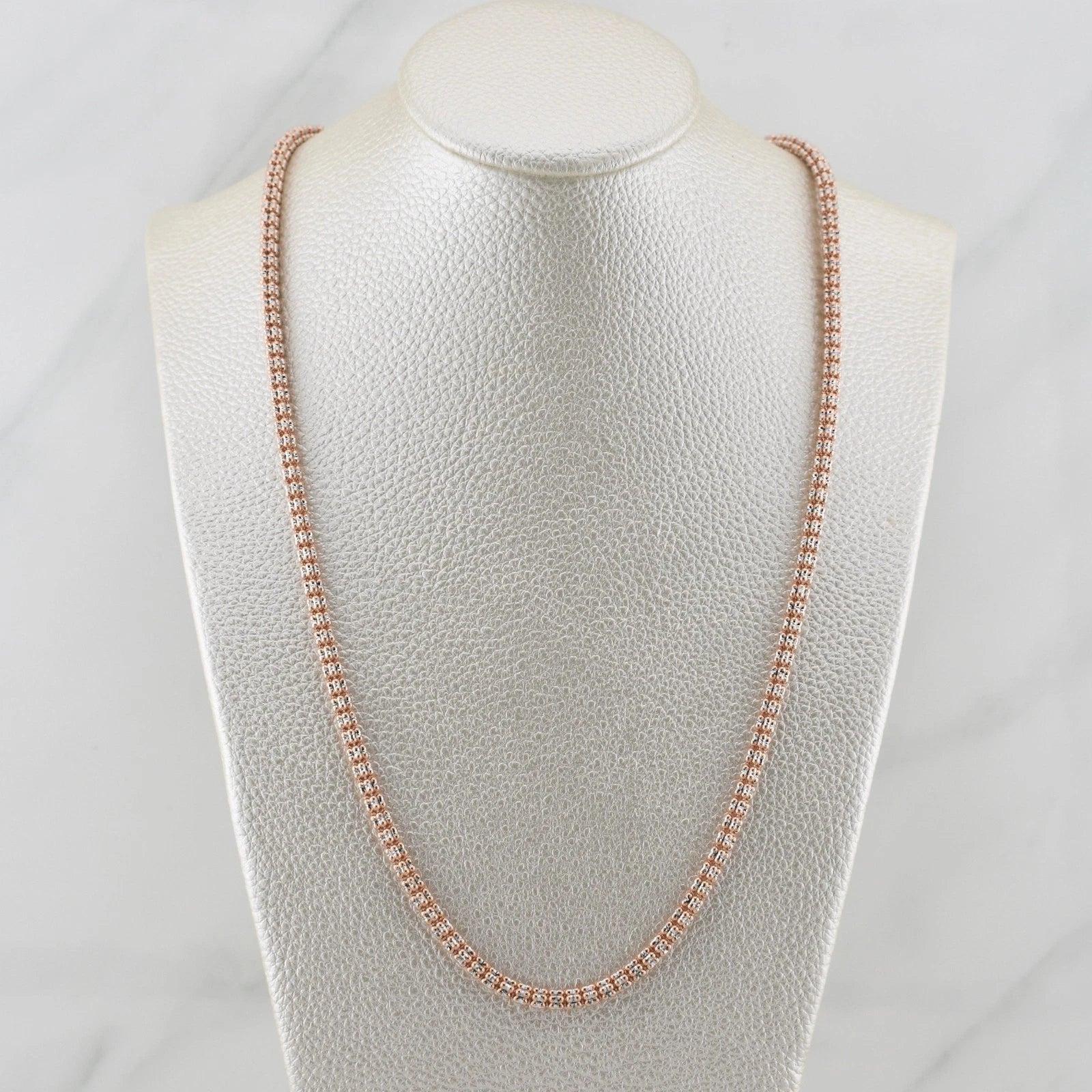 4mm 14k Rose Gold Diamond-Cut Ice Link Chain Sterling Silver 925 Italy