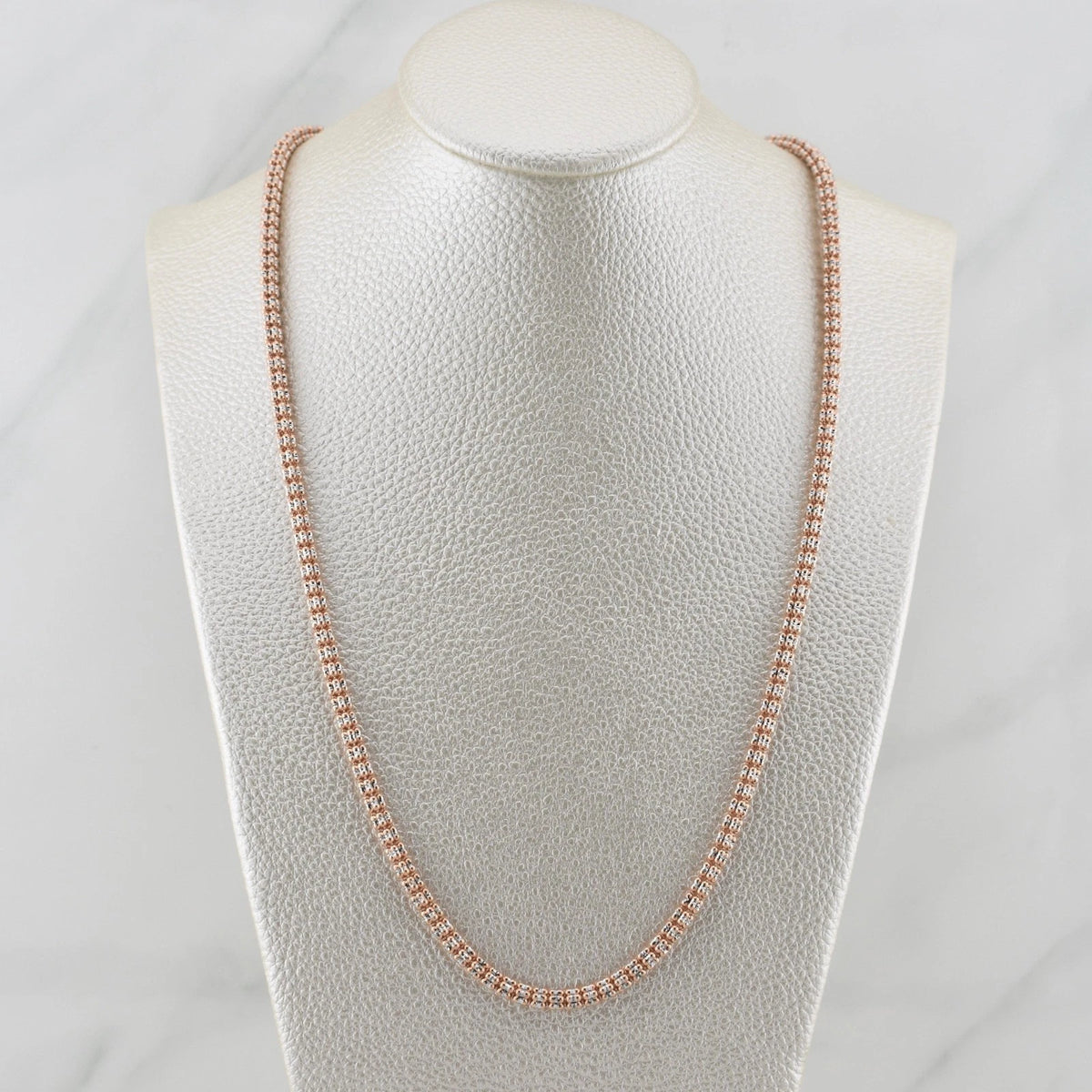 4mm 14k Rose Gold Diamond-Cut Ice Link Chain Sterling Silver 925 Italy