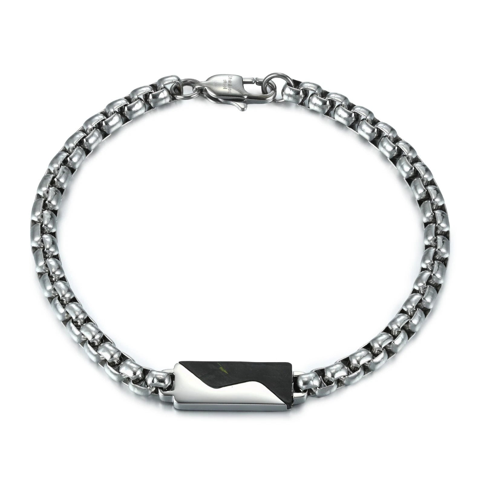 8.5'' 316L Stainless Steel Round Box Chain With Carbon Fiber Inlay Bracelet
