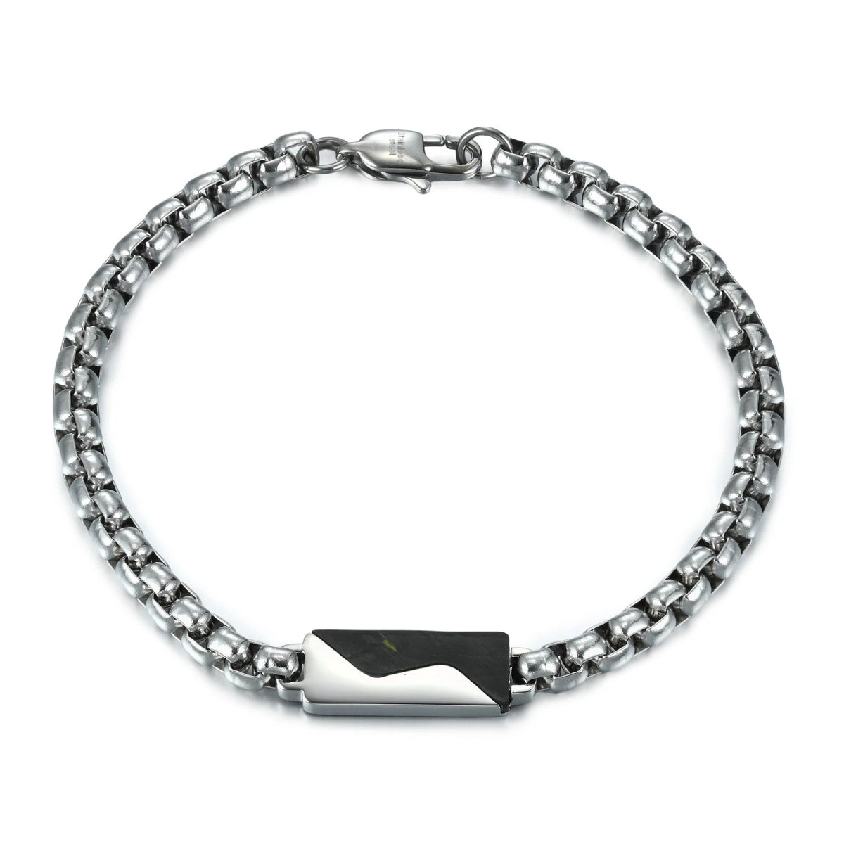 8.5'' 316L Stainless Steel Round Box Chain With Carbon Fiber Inlay Bracelet