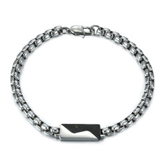 8.5'' 316L Stainless Steel Round Box Chain With Carbon Fiber Inlay Bracelet