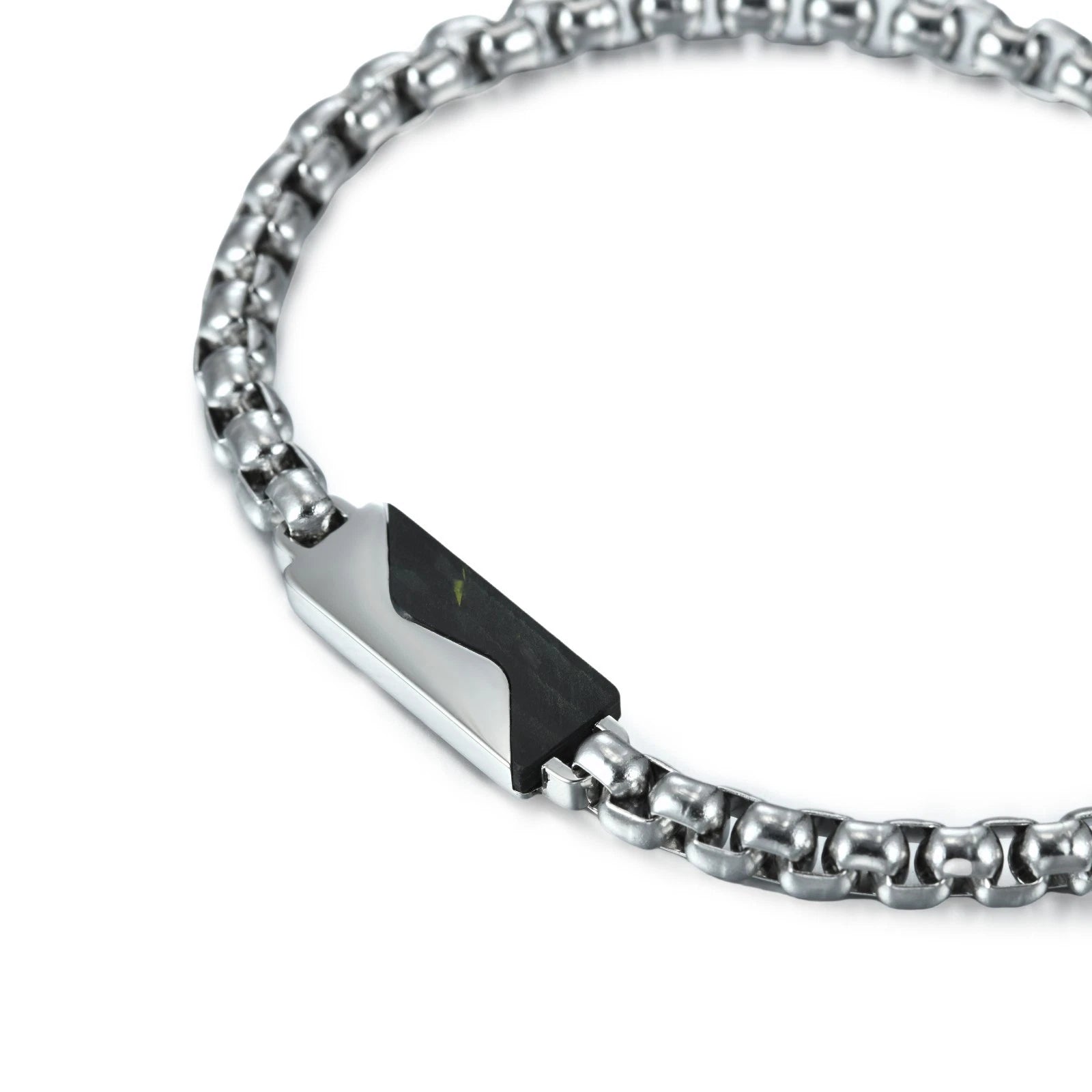 8.5'' 316L Stainless Steel Round Box Chain With Carbon Fiber Inlay Bracelet