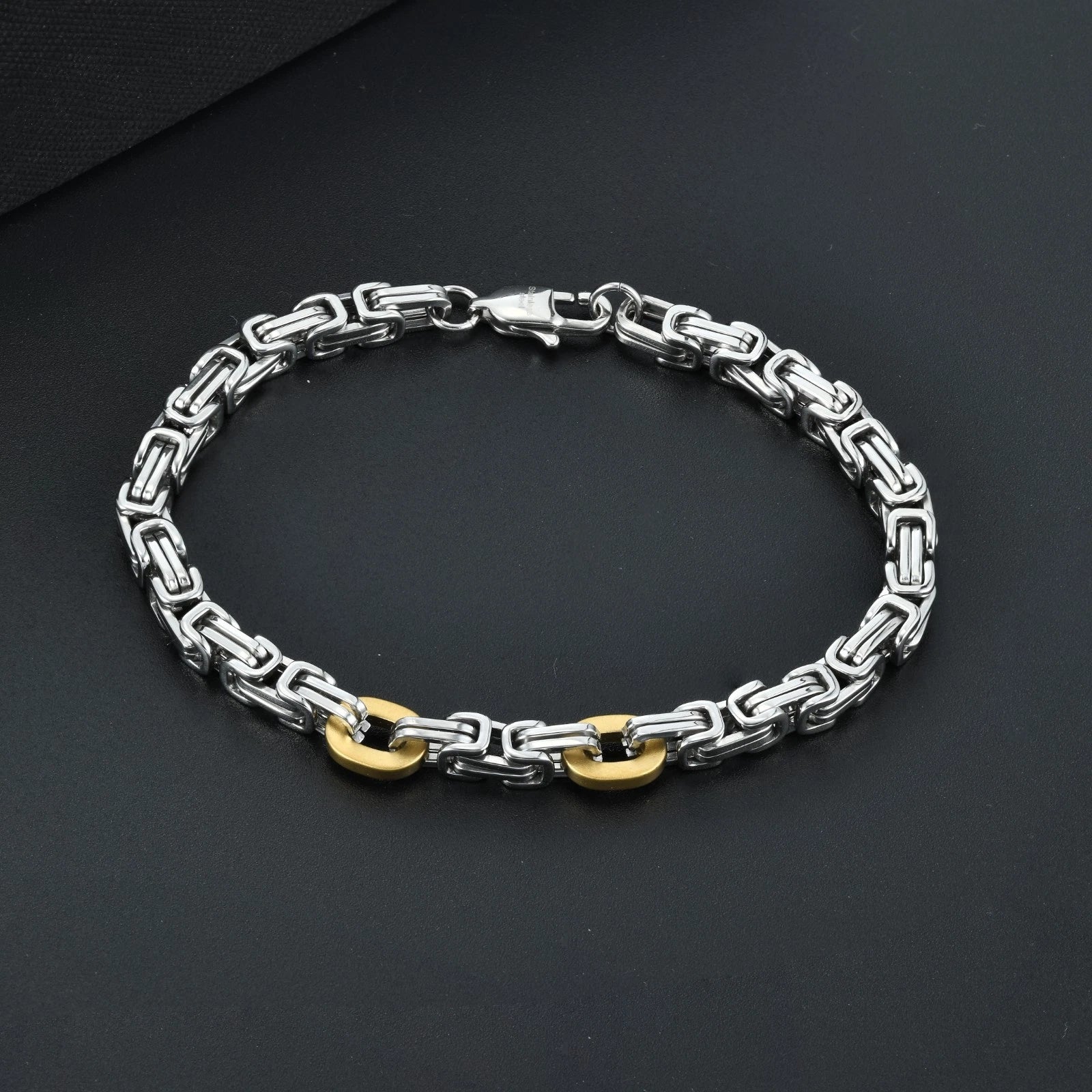 8.5'' 316L Stainless Steel 5mm Square Bynazantine With 2 Gold Elements