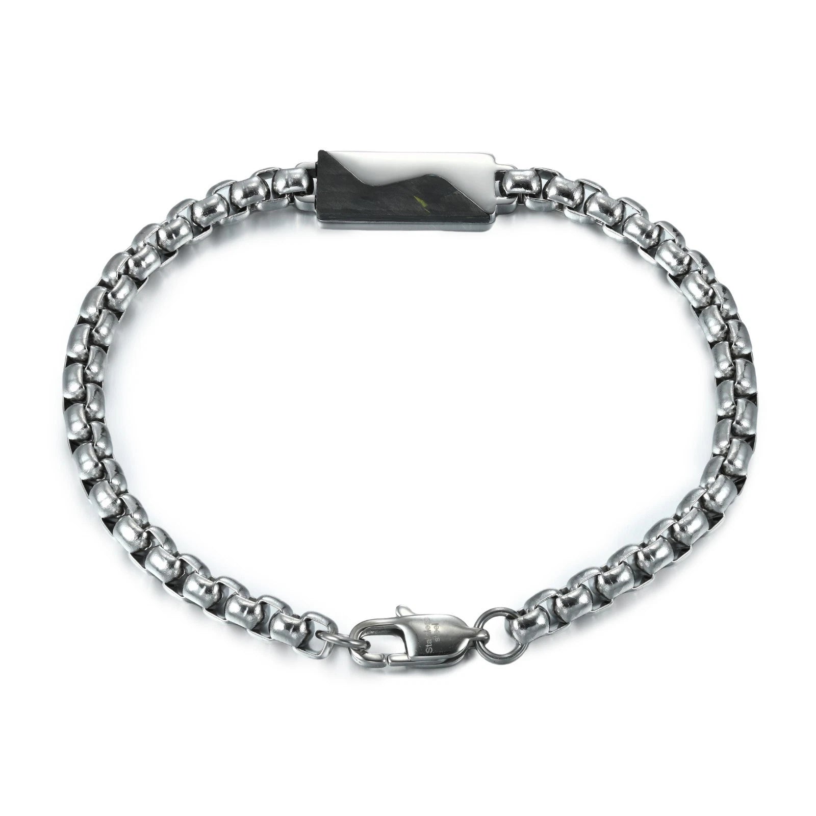 8.5'' 316L Stainless Steel Round Box Chain With Carbon Fiber Inlay Bracelet