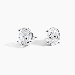 3ct Oval Lab Grown Diamond Studs E VS1 IGI Certified 14kt White Gold Pushback