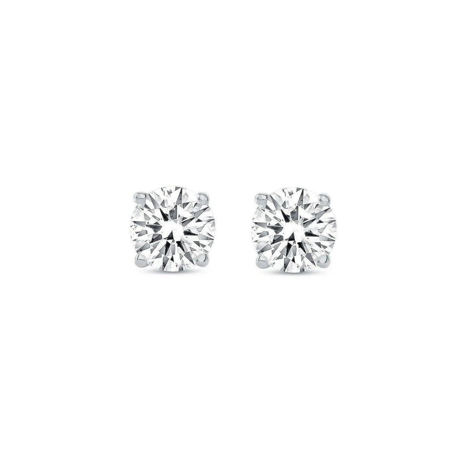 ROUND CUT CUBIC ZIRCONIA EARRINGS 925 STERLING SILVER STUDS SCREW-BACK