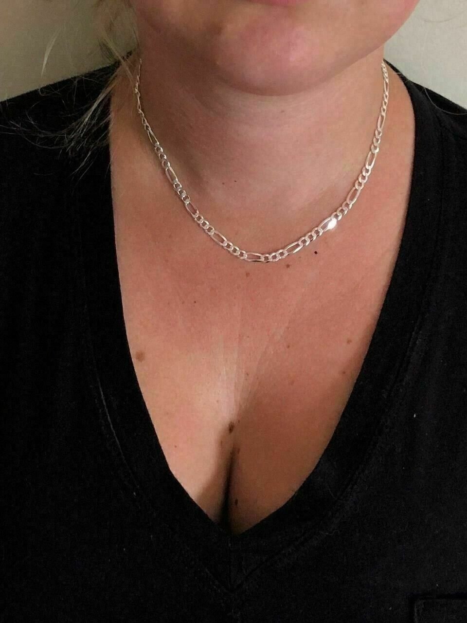 Real 925 Sterling Silver Mens Boys 4.5mm Figaro Solid Chain Necklace 925 Italy
