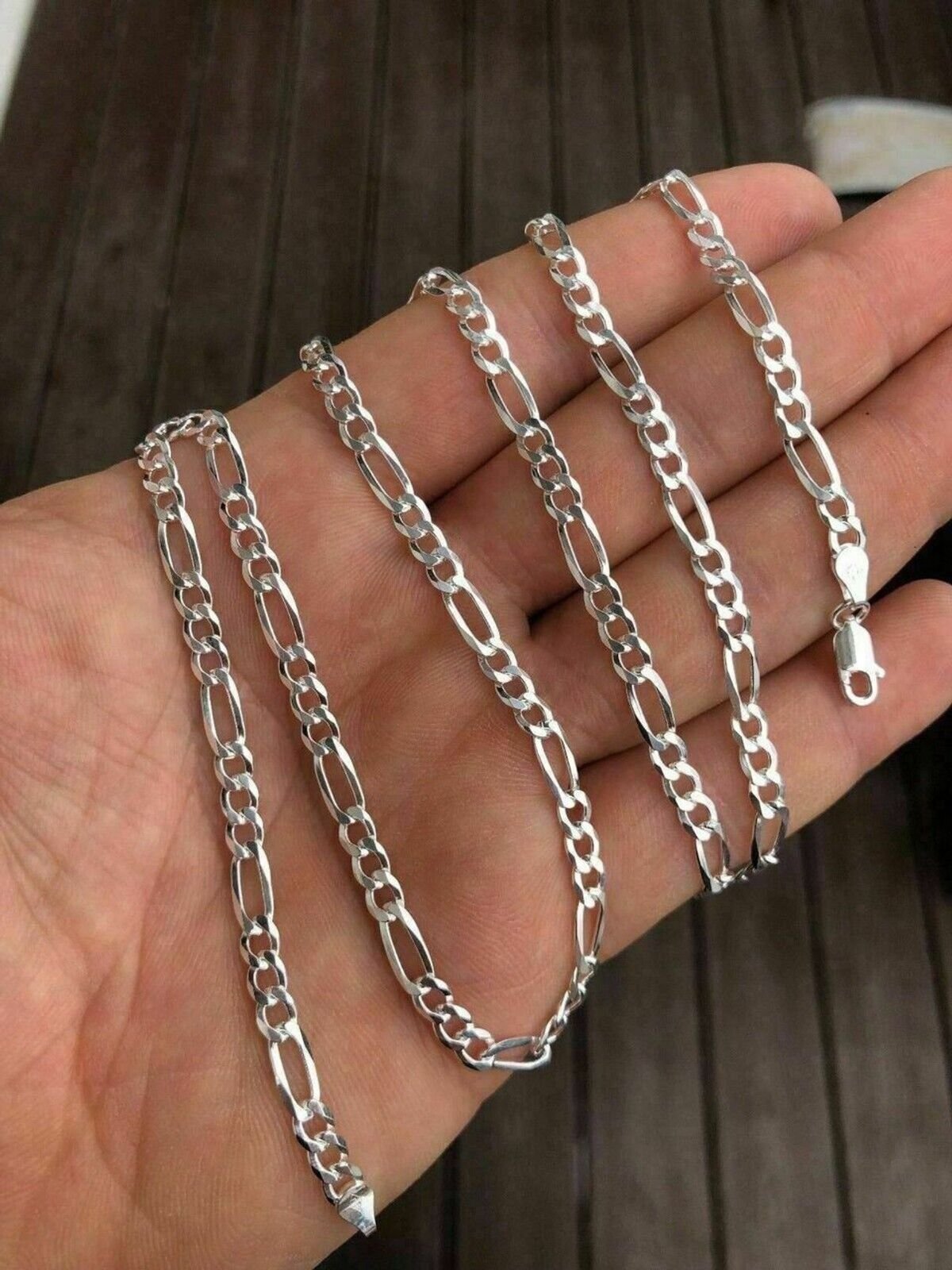 Real 925 Sterling Silver Mens Boys 4.5mm Figaro Solid Chain Necklace 925 Italy