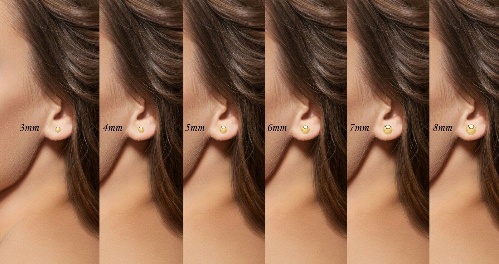 SOLID 14K Gold Ball Earrings, 3MM, 4MM, 5MM, 6MM, 7MM, 8MM ,Ball Earring Studs, Gold Push Back Studs Woman, Genuine Gold, With 14kt Backs