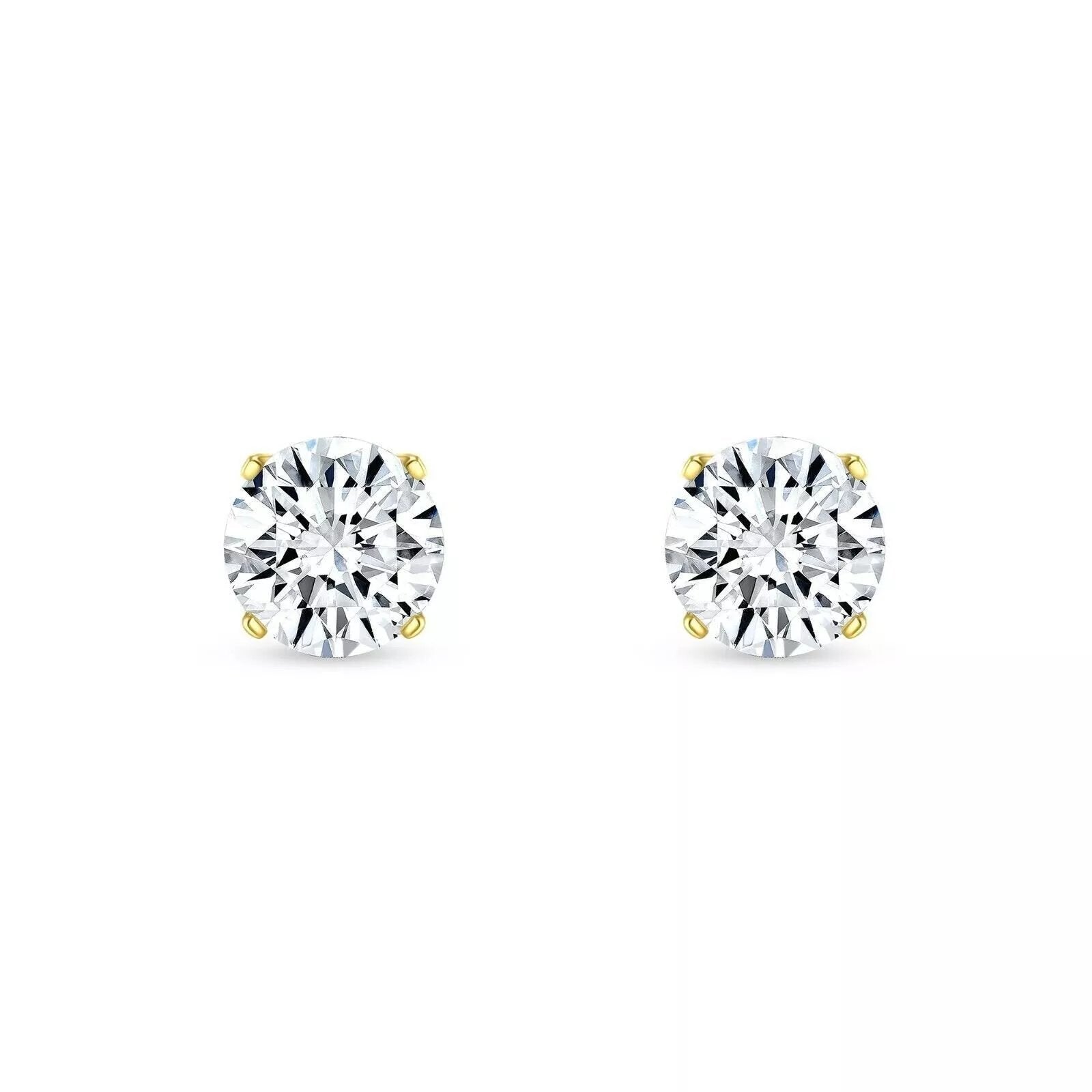 925 STERLING SILVER 14K GOLD PLATED ROUND CUBIC ZIRCONIA SCREW BACK EARRINGS