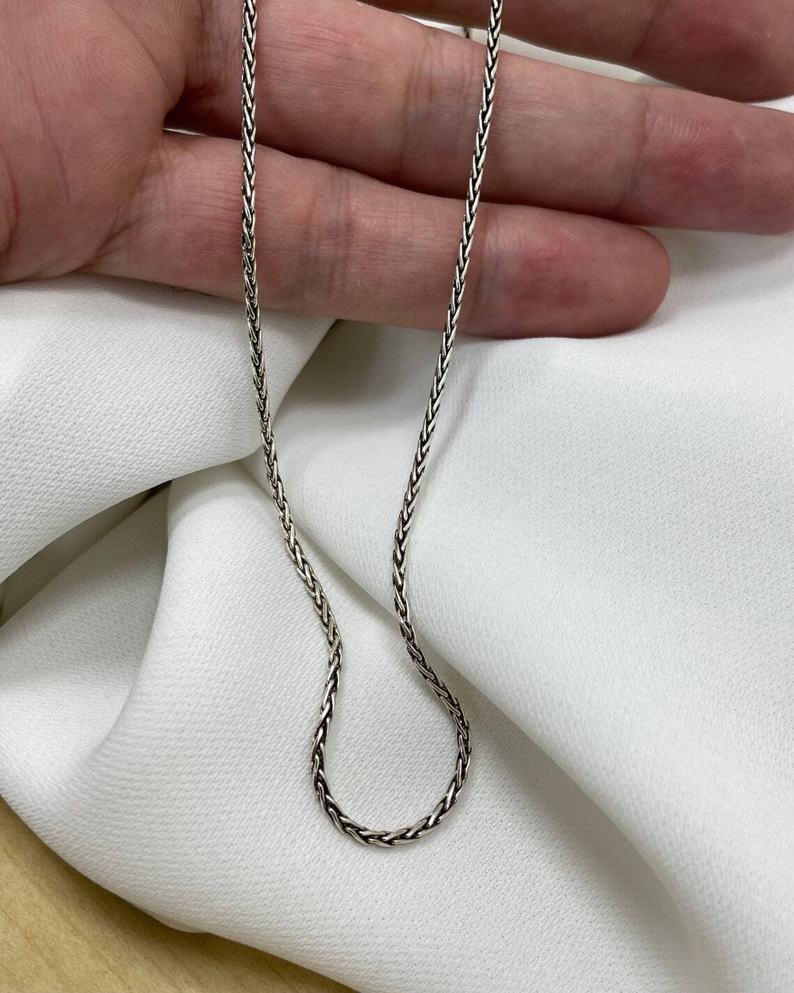 Solid 925 Oxidized Sterling Silver Italian 1mm Spiga Wheat Chain