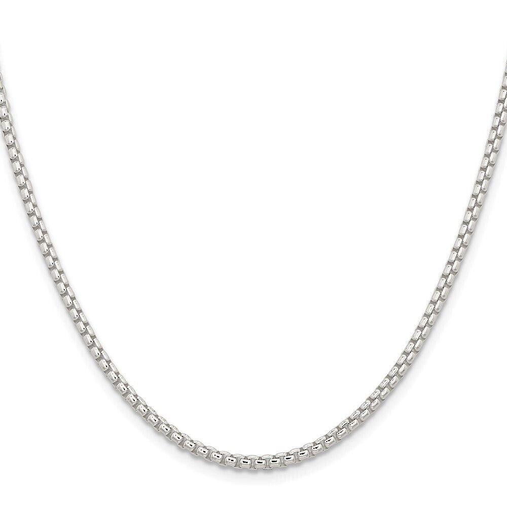 Solid 925 Sterling Silver Italian 2.2mm Venetian Round Box Chain Necklace Italy