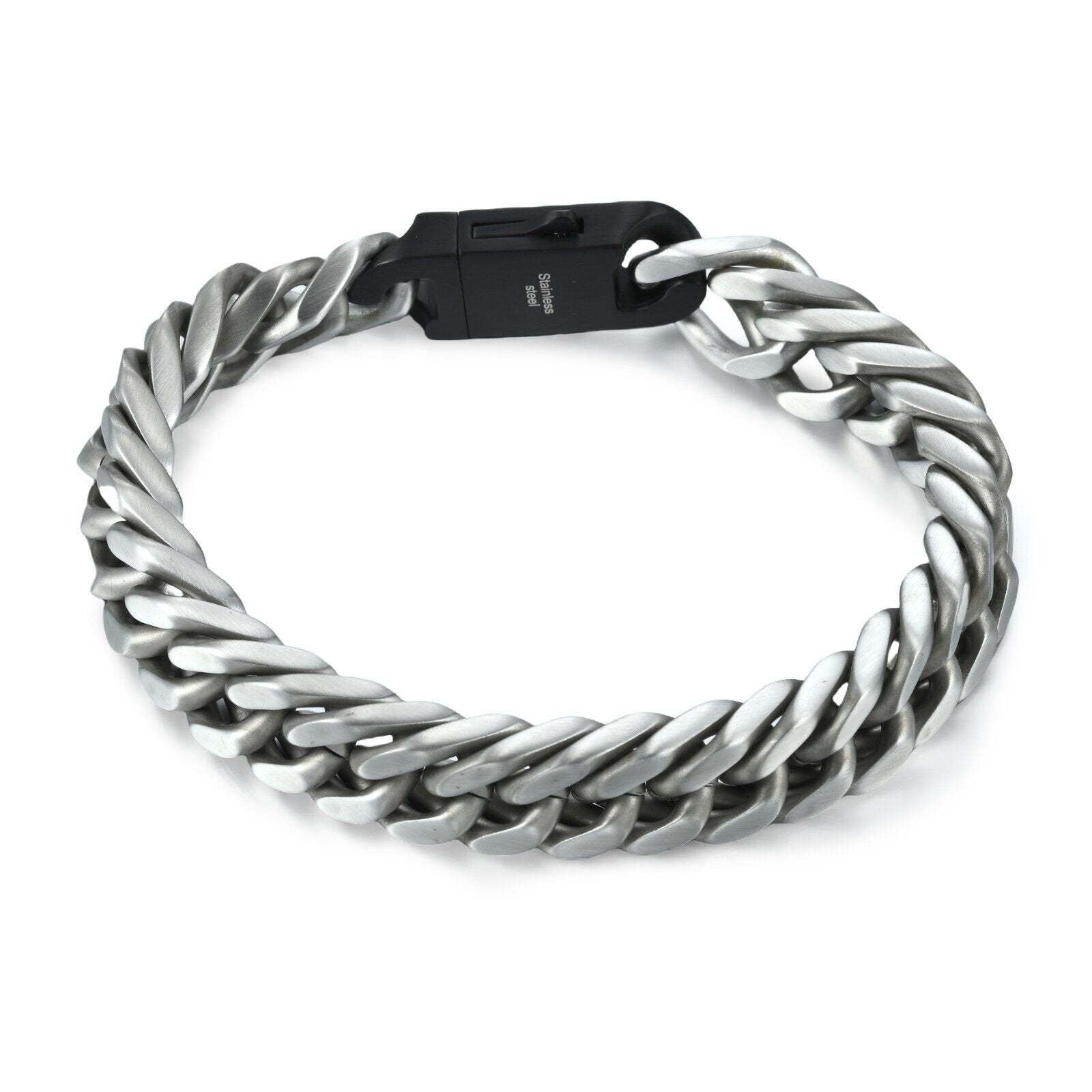 Stainless Steel 12mm Cuban Curb Chain With Black IP Clasp Men's 8.5''