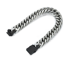 Stainless Steel 12mm Cuban Curb Chain With Black IP Clasp Men's 8.5''