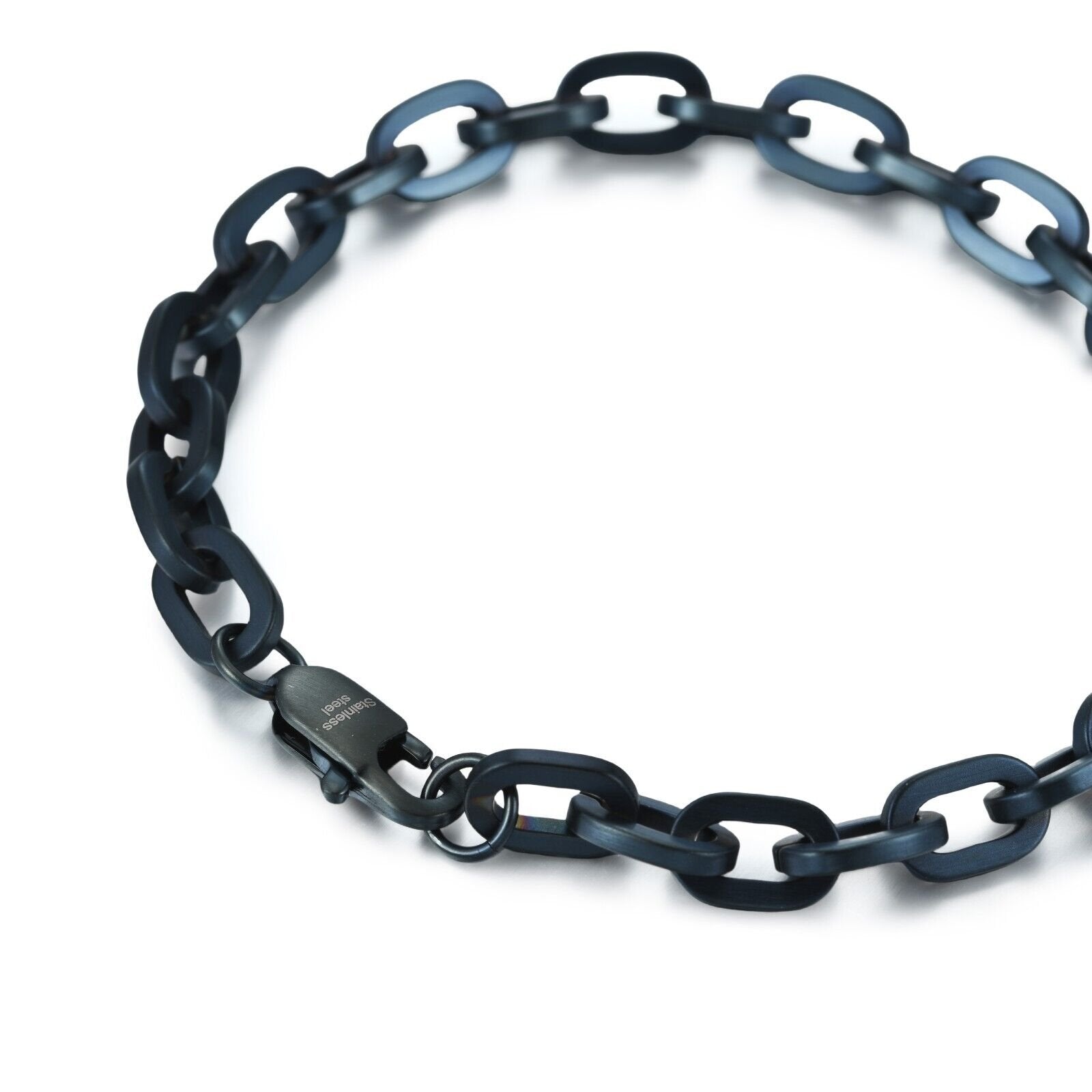 Stainless Steel Blue PVD Plating Anchor Bracelet Chain, Men's 8.5"