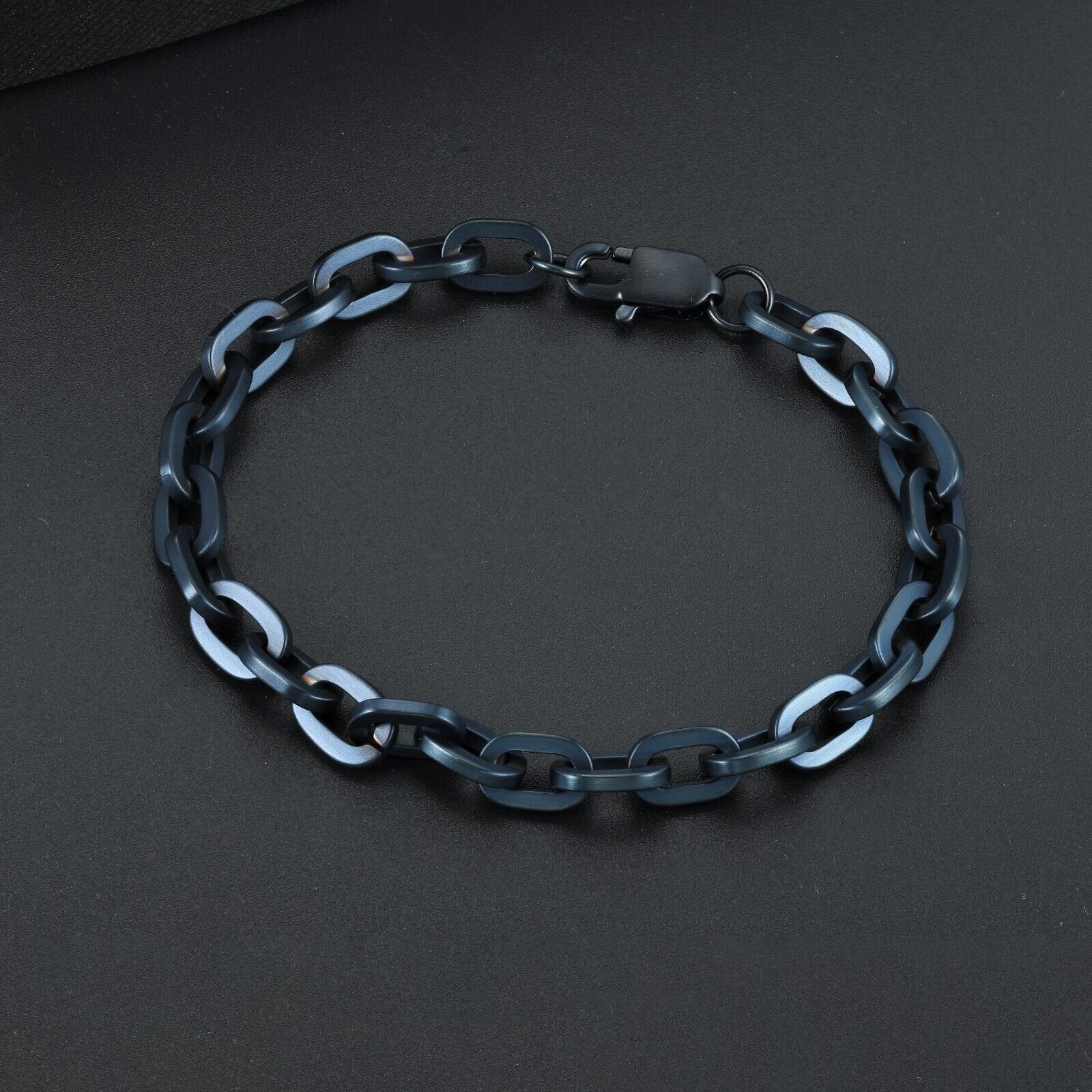 Stainless Steel Blue PVD Plating Anchor Bracelet Chain, Men's 8.5"