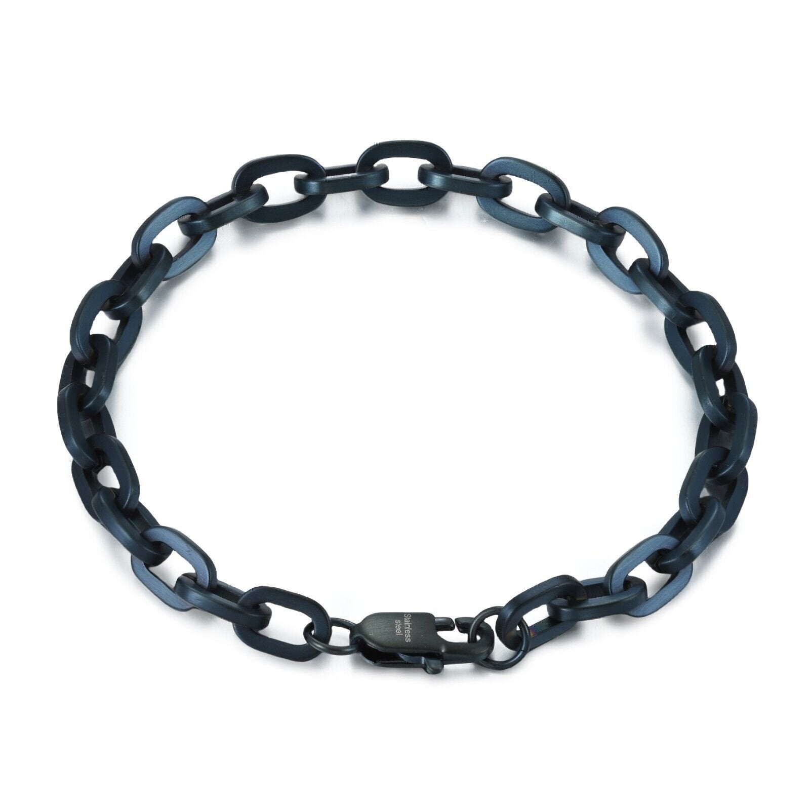 Stainless Steel Blue PVD Plating Anchor Bracelet Chain, Men's 8.5"