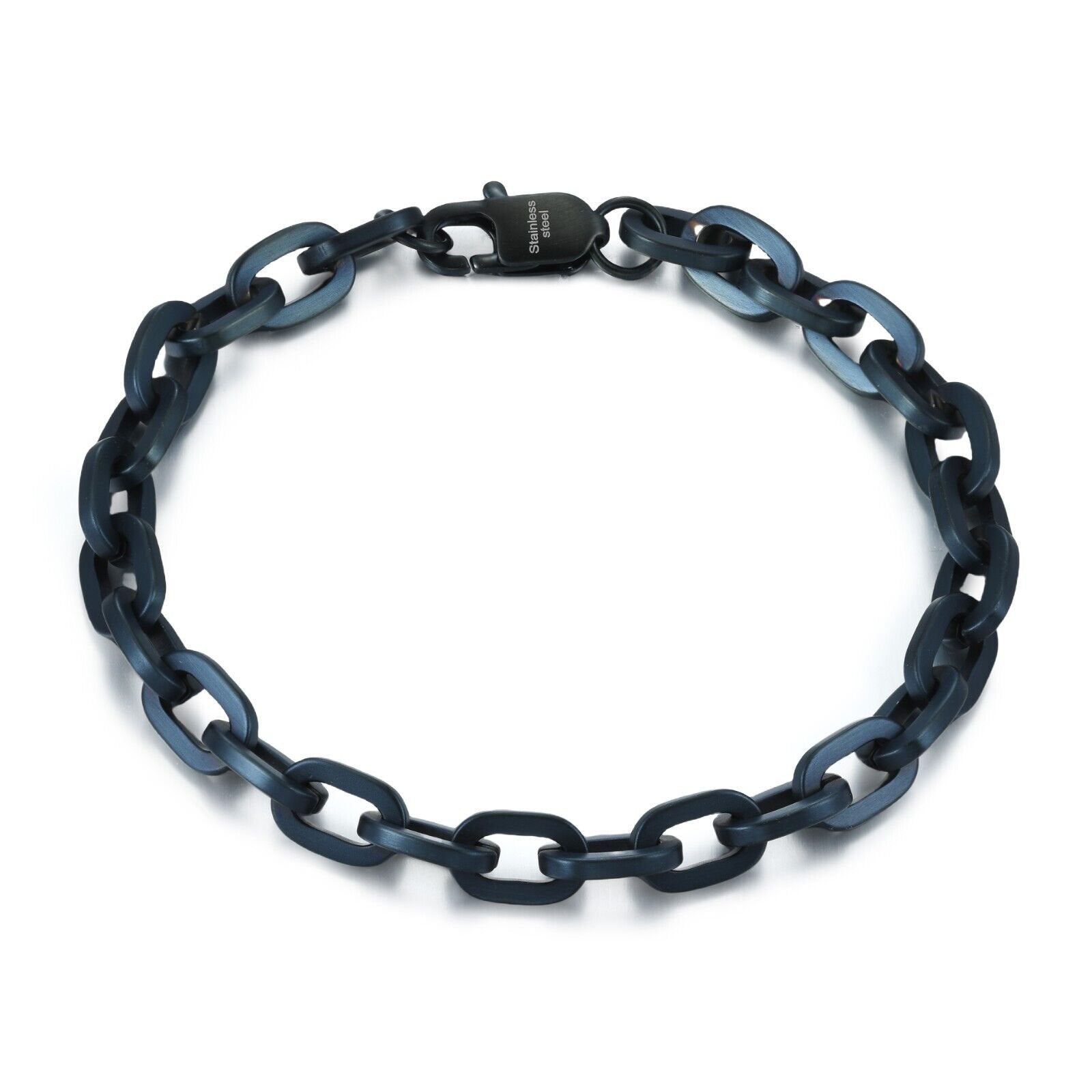 Stainless Steel Blue PVD Plating Anchor Bracelet Chain, Men's 8.5"