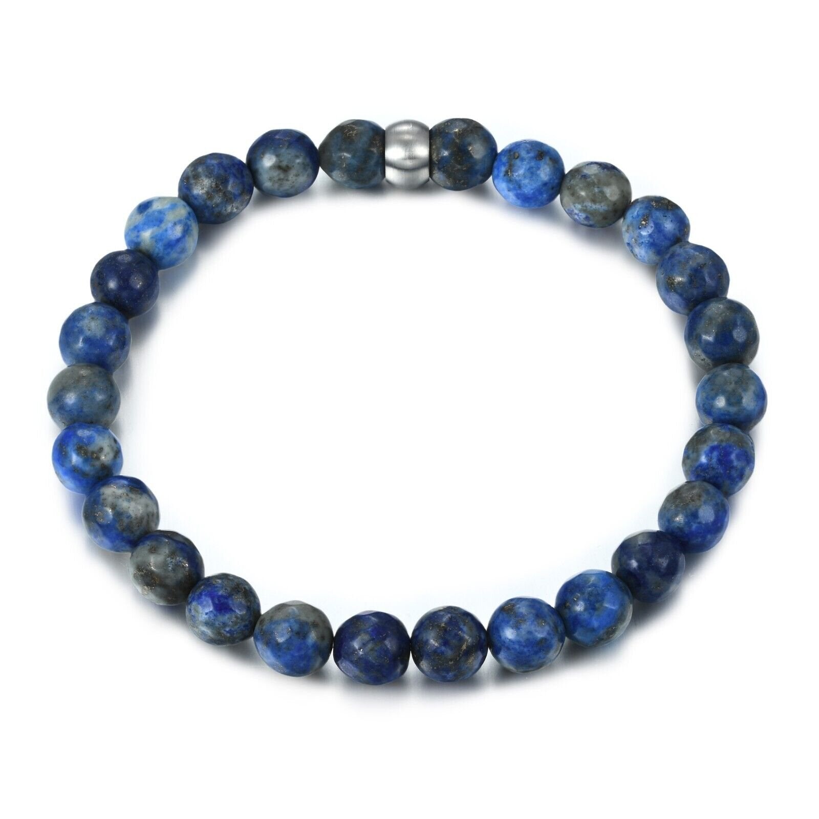 Men's Stainless Steel Genuine 8mm Lapis Stone Beaded Bracelet