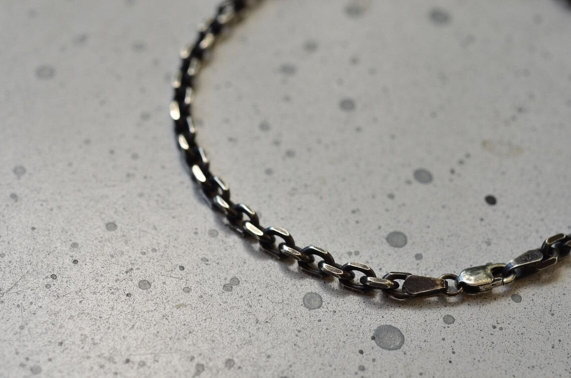 925 Sterling Silver 3.5Mmm Oxidized Anchor Link Cable Chain, Made In Italy, NEW