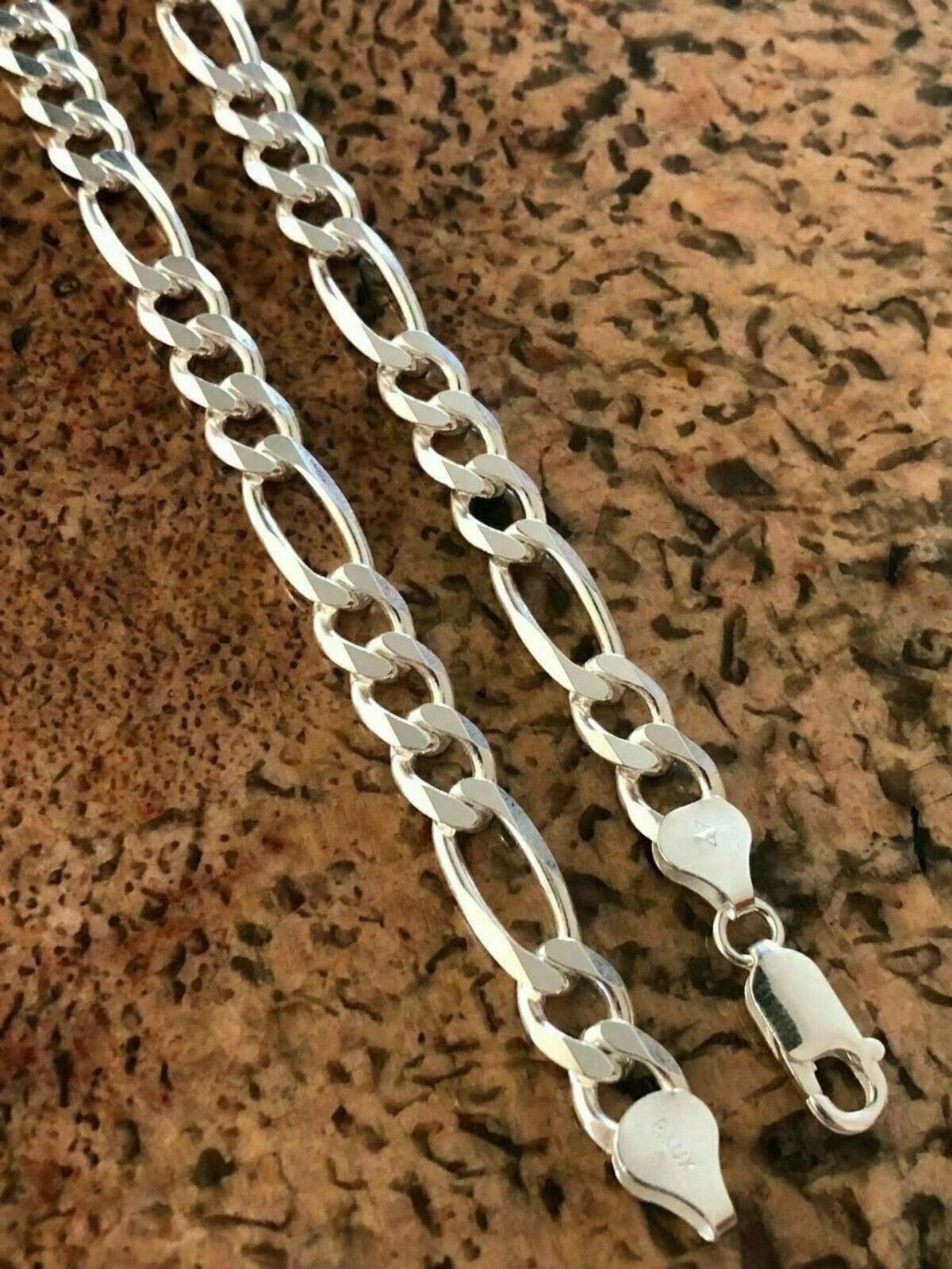 Real 925 Sterling Silver Mens Boys 5.5mm Figaro Solid Chain Necklace 925 Italy