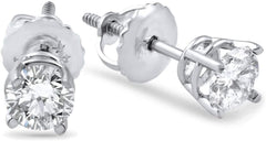 1/2ct TW Natural Round Diamond Solitaire Stud Earrings 14k White Gold Color G