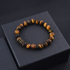 Genuine Tiger Eye 18k Gold Stainless Steel Beaded Bracelet 8mm For Men