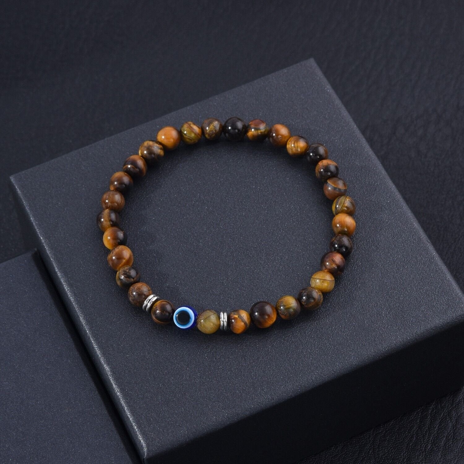 Genuine Tiger Eye Turquoise Natural 6mm Stone Bracelet Evil Eye Men Jewelry