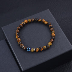 Genuine Tiger Eye Turquoise Natural 6mm Stone Bracelet Evil Eye Men Jewelry