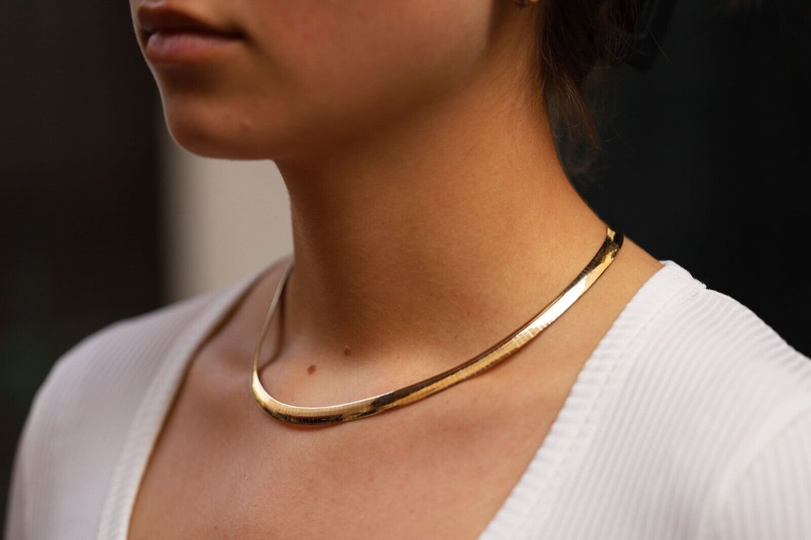 14K Yellow Gold-Plated Silver 925 6mm Italian Reversible Omega Chain Necklace