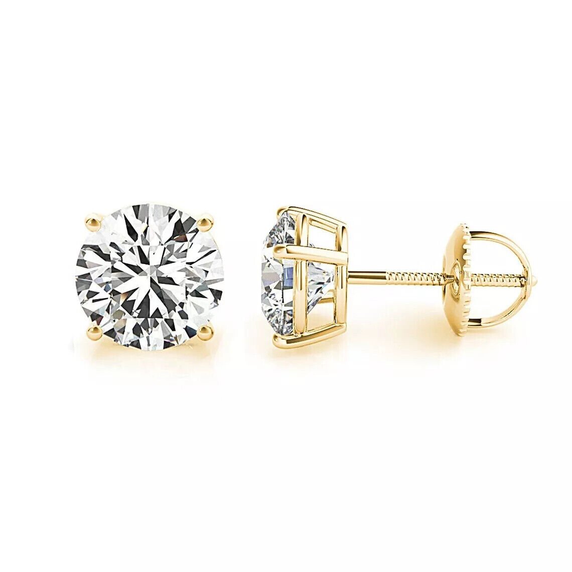 IGI Diamond Stud Earrings 1 - 3 Carat Lab Grown Solitaire D/E VS - 14k Gold