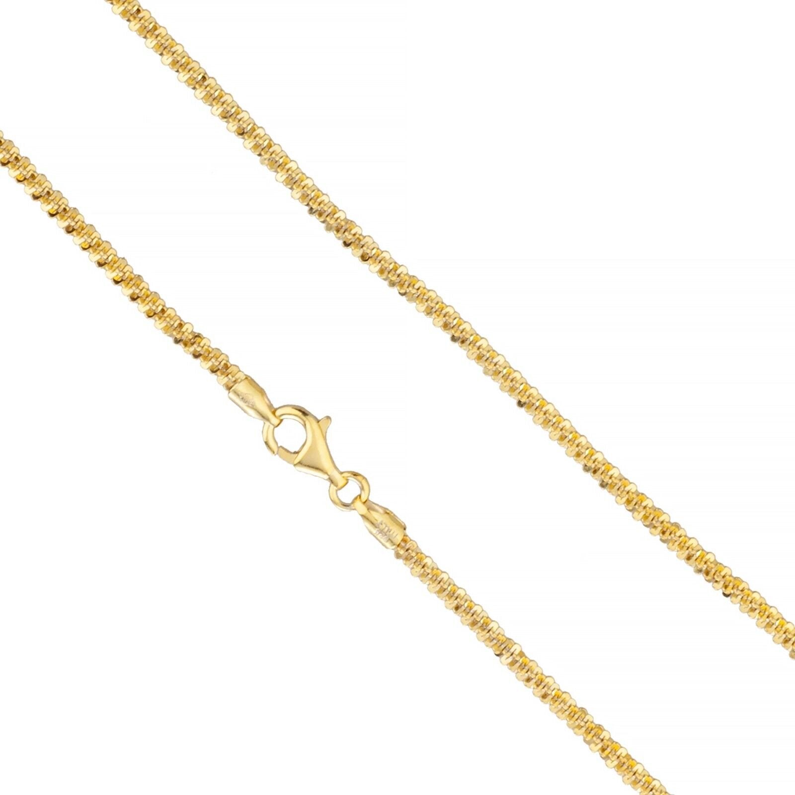 14k Gold Plated 925 Sterling Silver Twisted Rock Sparkle Chain 2.5mm 3mm 3.5mm