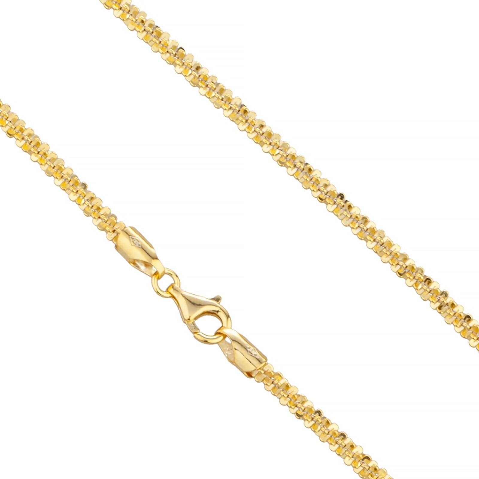 14k Gold Plated 925 Sterling Silver Twisted Rock Sparkle Chain 2.5mm 3mm 3.5mm