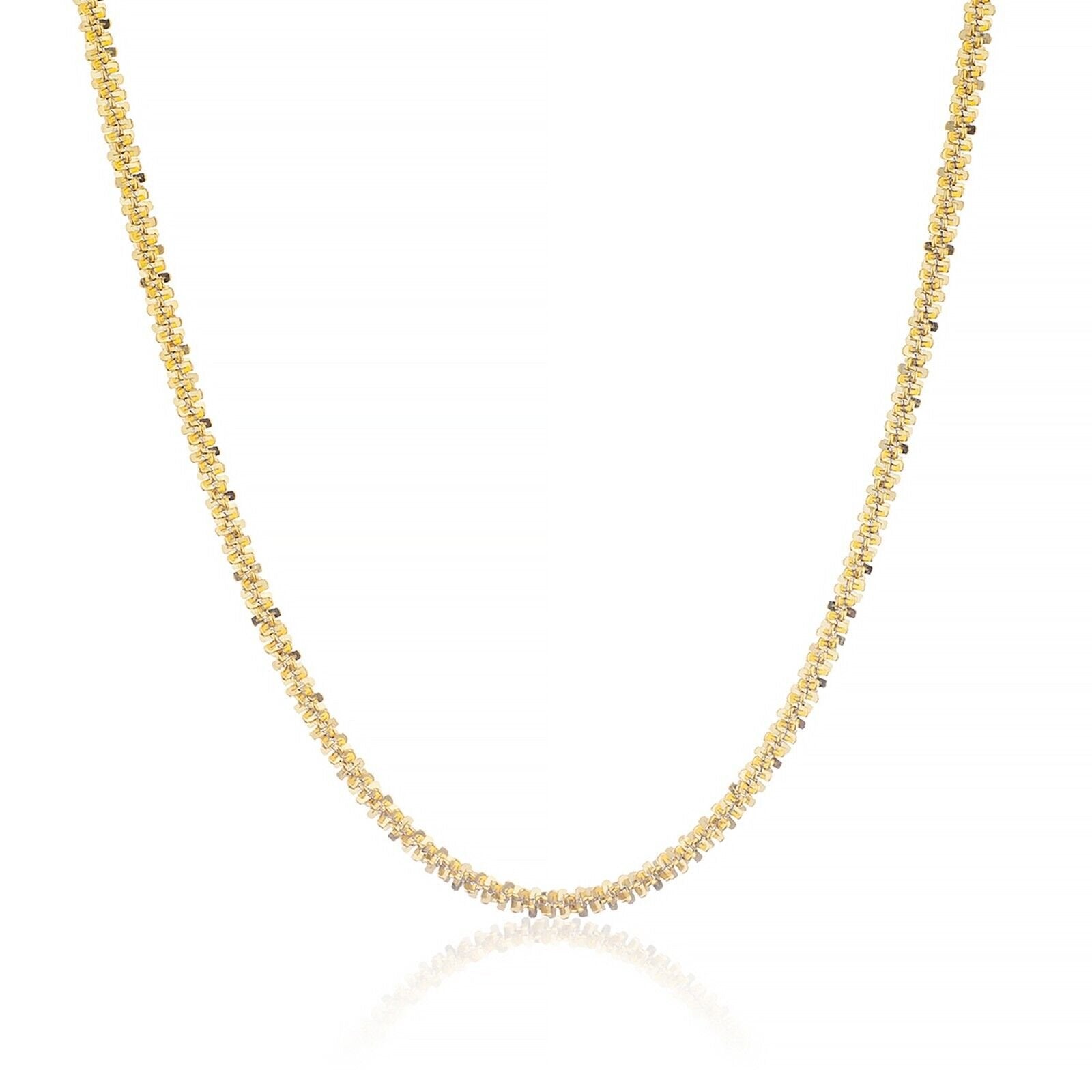 14k Gold Plated 925 Sterling Silver Twisted Rock Sparkle Chain 2.5mm 3mm 3.5mm