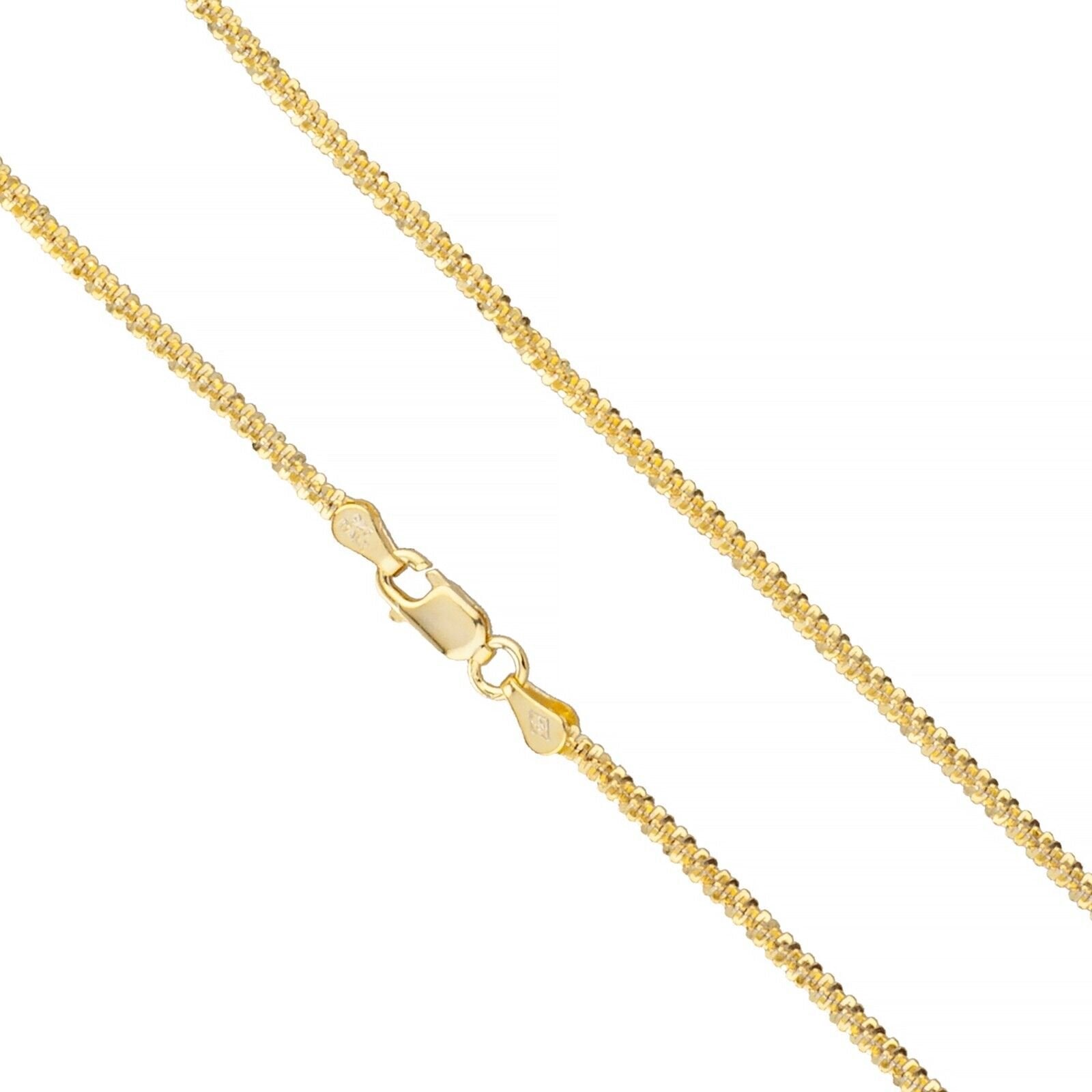 14k Gold Plated 925 Sterling Silver Twisted Rock Sparkle Chain 2.5mm 3mm 3.5mm